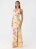 Colada Halter Maxi Dress Lemon Soleil