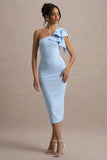 Ambretta Powder Blue One Shoulder Midi Dress With Bow