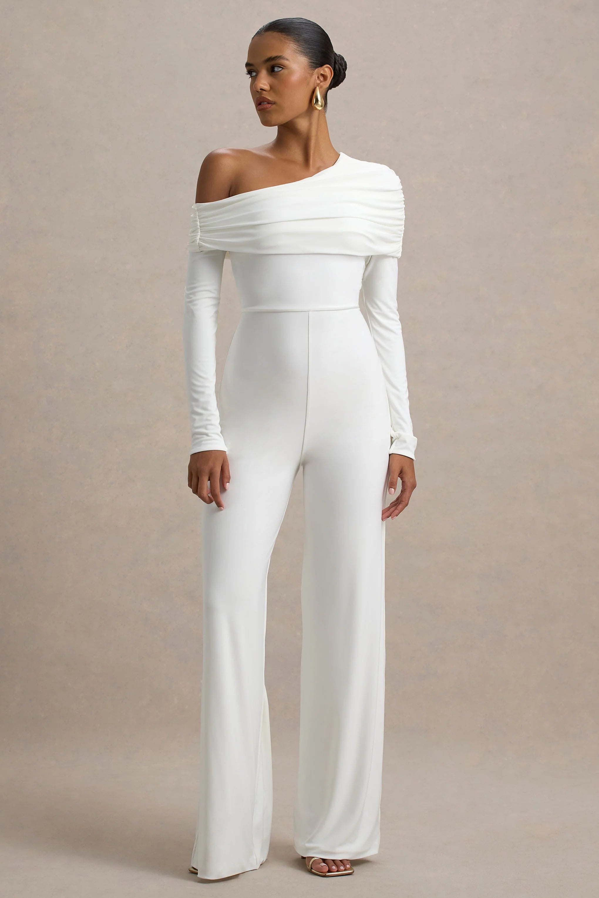 Gracious White Jumpsuit With Asymmetric Neckline