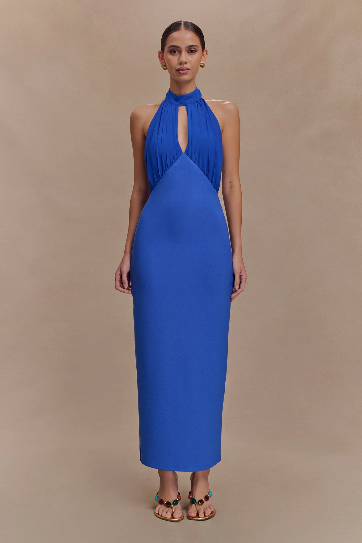 Mierah Halter Midi Dress Cobalt Blue