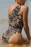 Sozzani Zebra Print Asymmetric Cut Out Swimsuit