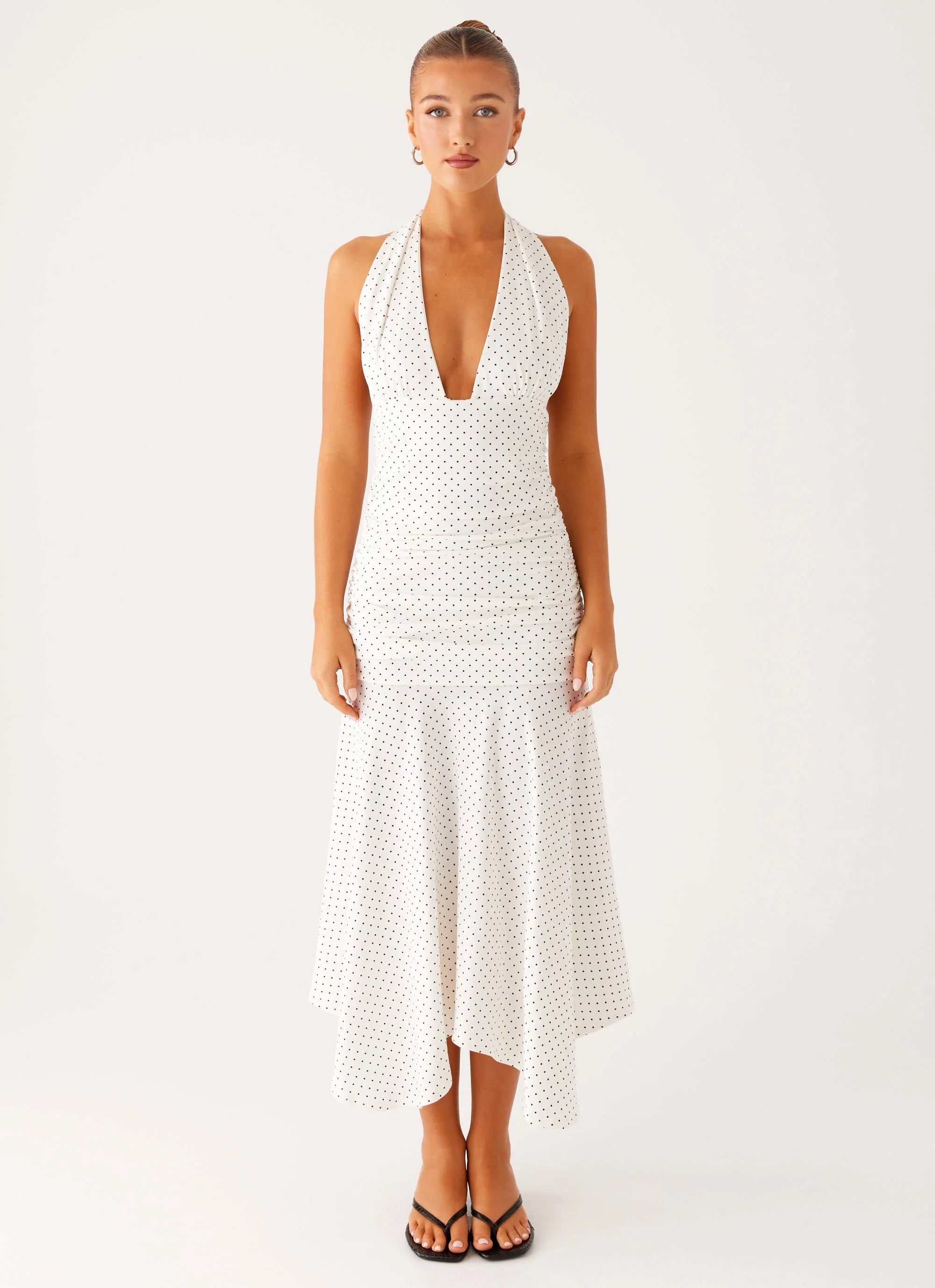 Grettana Halter Neck Midi Dress White Polka Dot