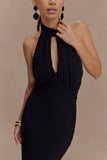 Mierah Halter Midi Dress With Hardware - Black