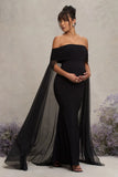 Carlotta Black Bardot Maternity Maxi Dress With Chiffon Cape