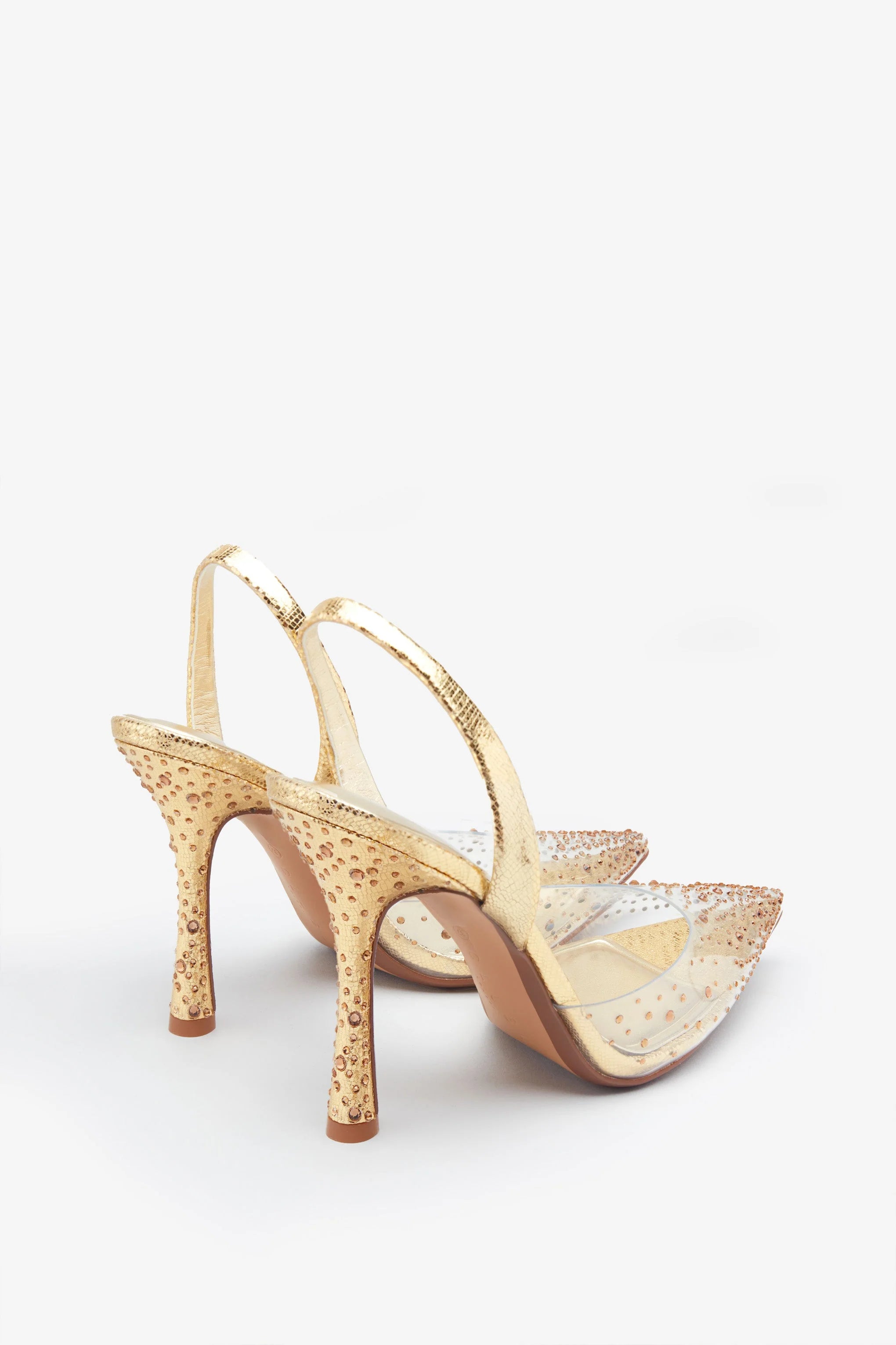 Covergirl Gold Diamante Sling Back Pointed Heels
