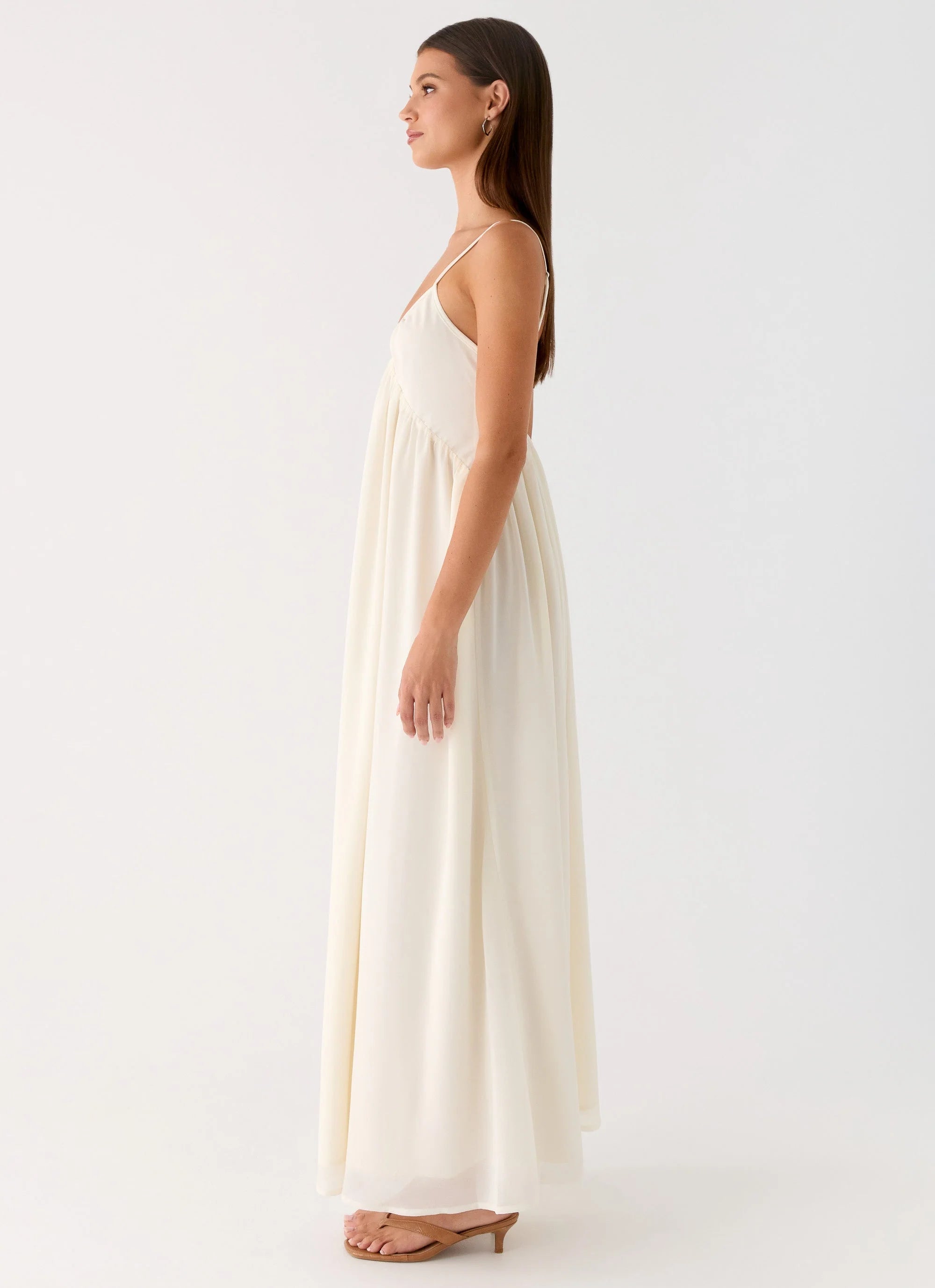 Whisperlight Chiffon Scooped Neck Maxi Dress White