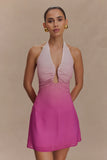 Malakhai Chiffon Halter Mini Dress - Ombre Pink
