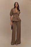 Opal Puff Sleeve Suiting Top Cacao Brown