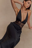 Dinah Lace And Satin Maxi Dress - Black