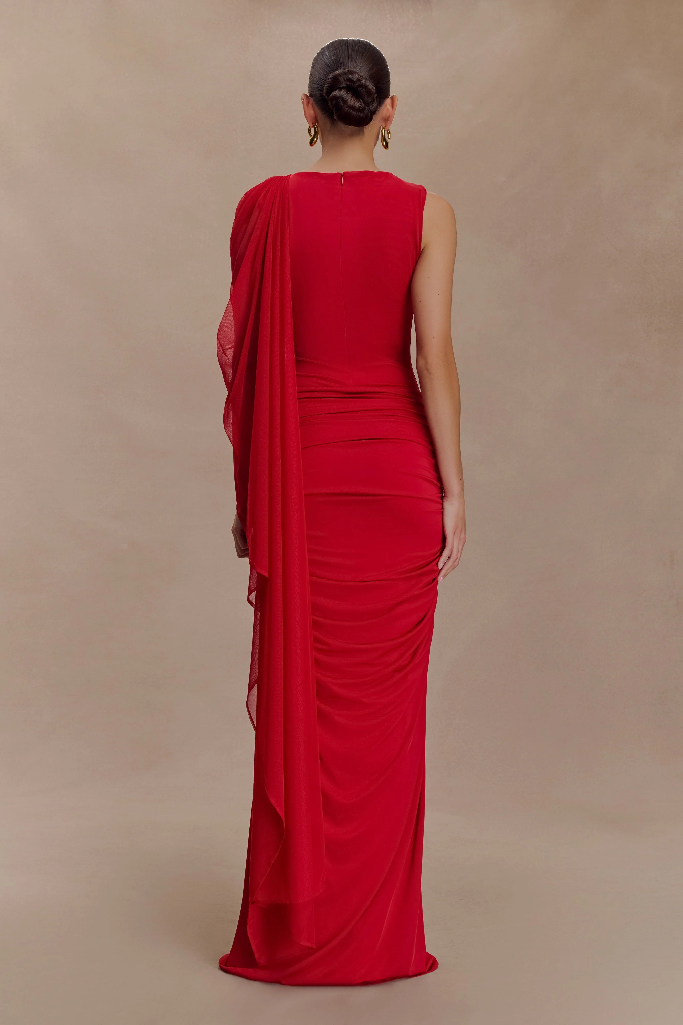 Amandine Ruched Slinky Maxi Dress Ruby