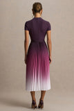 Libby Burgundy Ombre Woven High Neck Midi Dress With Pleated Detailing