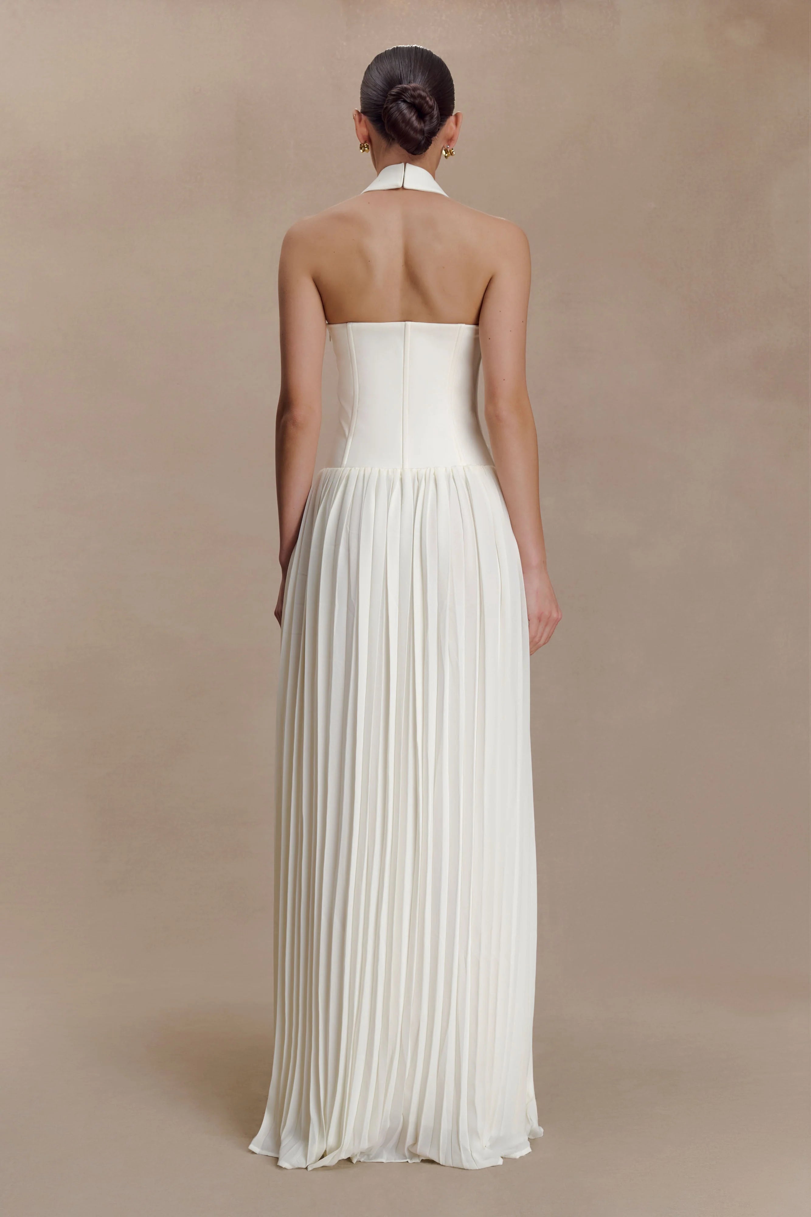 Stacie Pleated Halter Maxi Dress Ivory