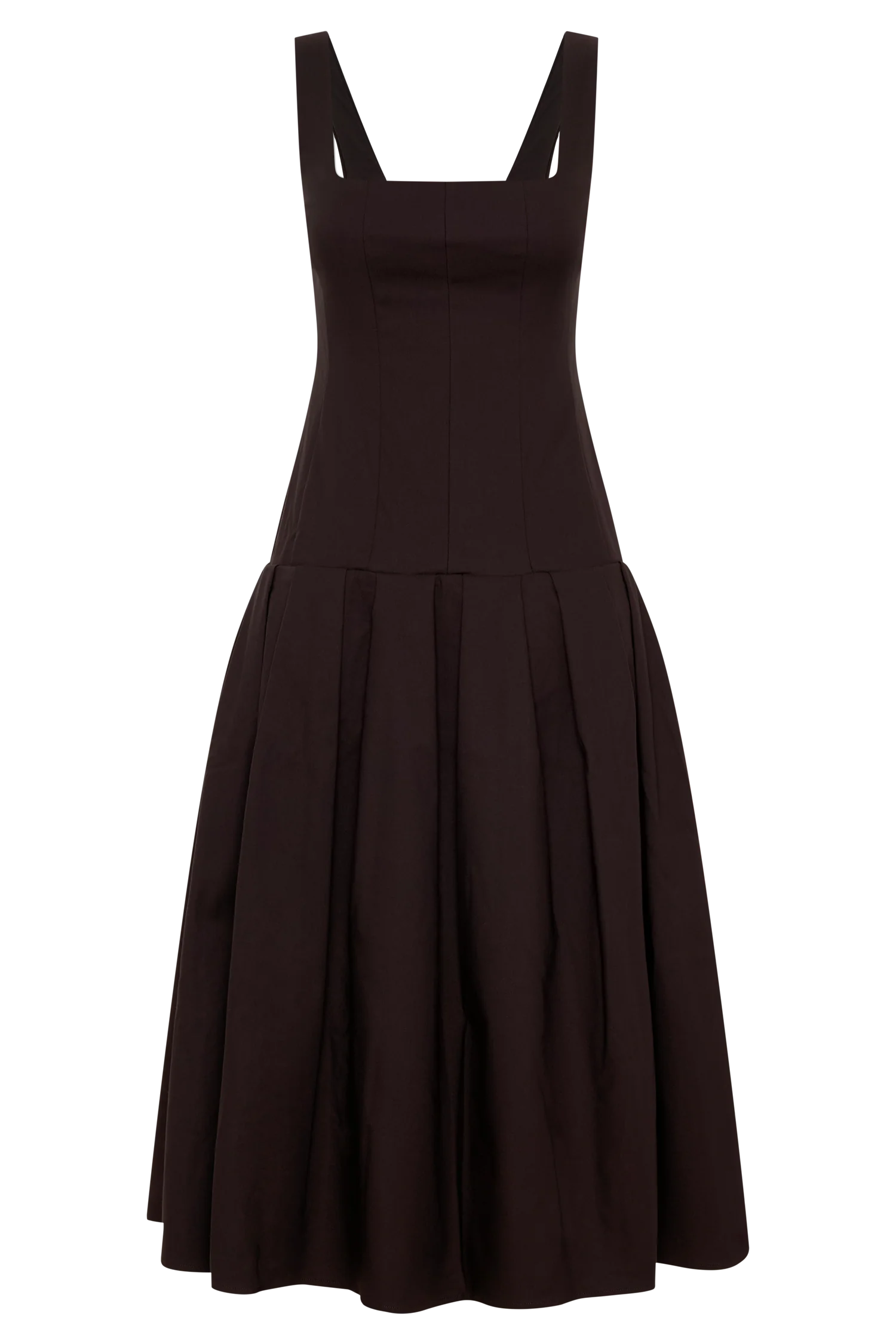 Natascha Drop Waist Cotton Midi Dress Chocolate