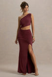 Sena Burgundy Asymmetric Maxi Dress With Cut Out Details