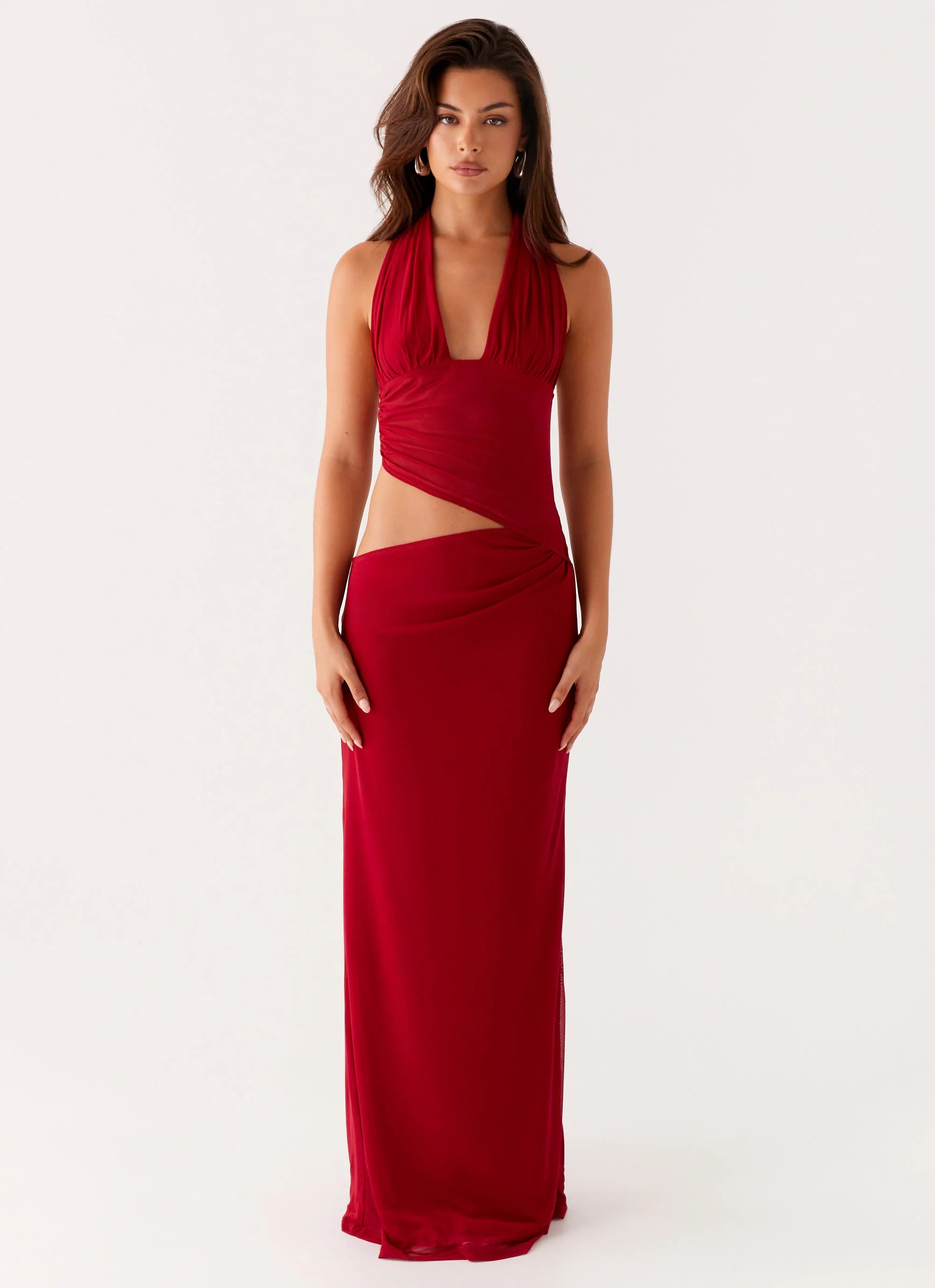 Main Act Halter Maxi Dress Raspberry