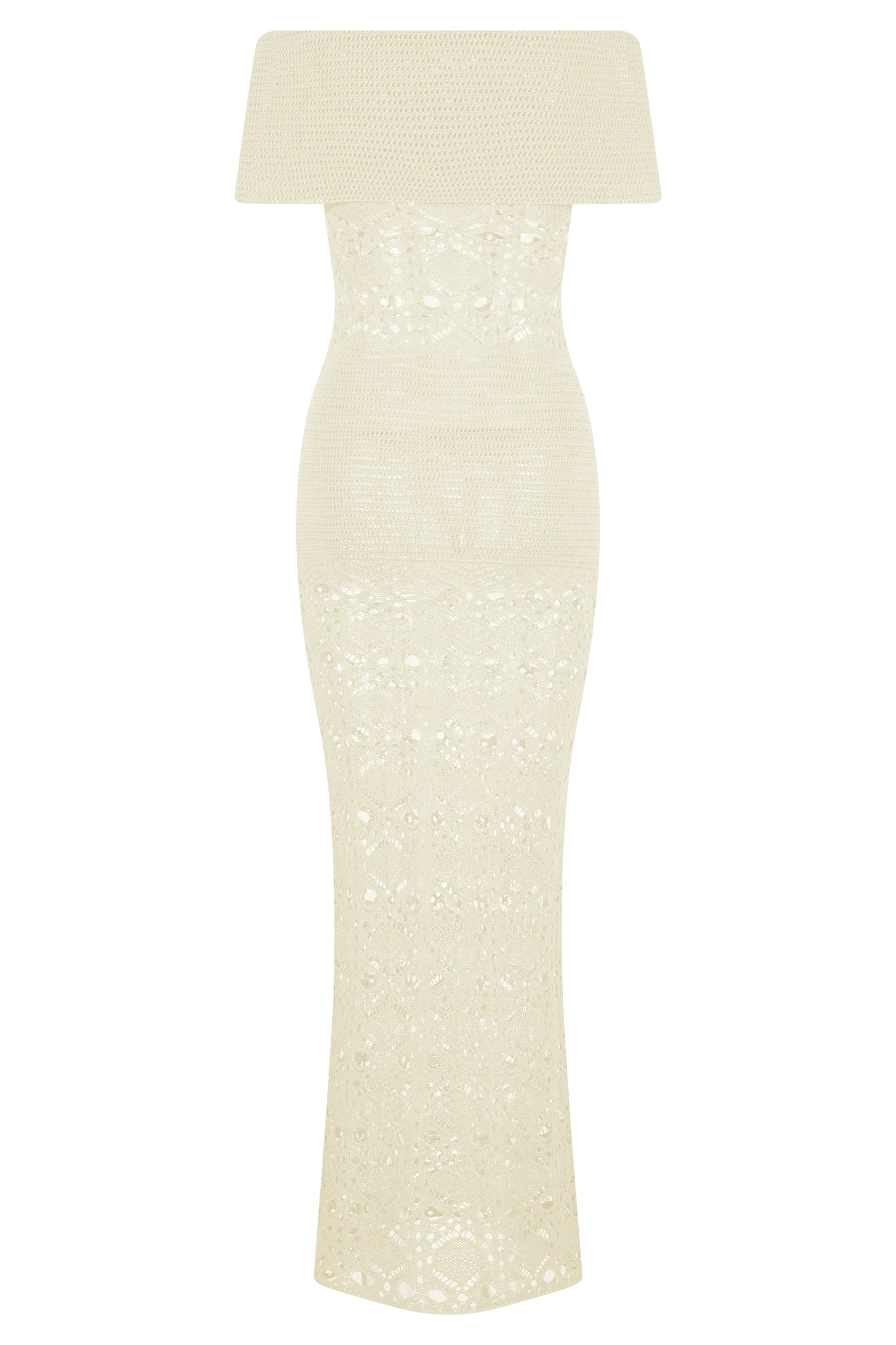 Solstice Off Shoulder Crochet Knit Maxi Dress Ivory