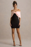 Sadie Black Pink Bow Bardot Mini Dress