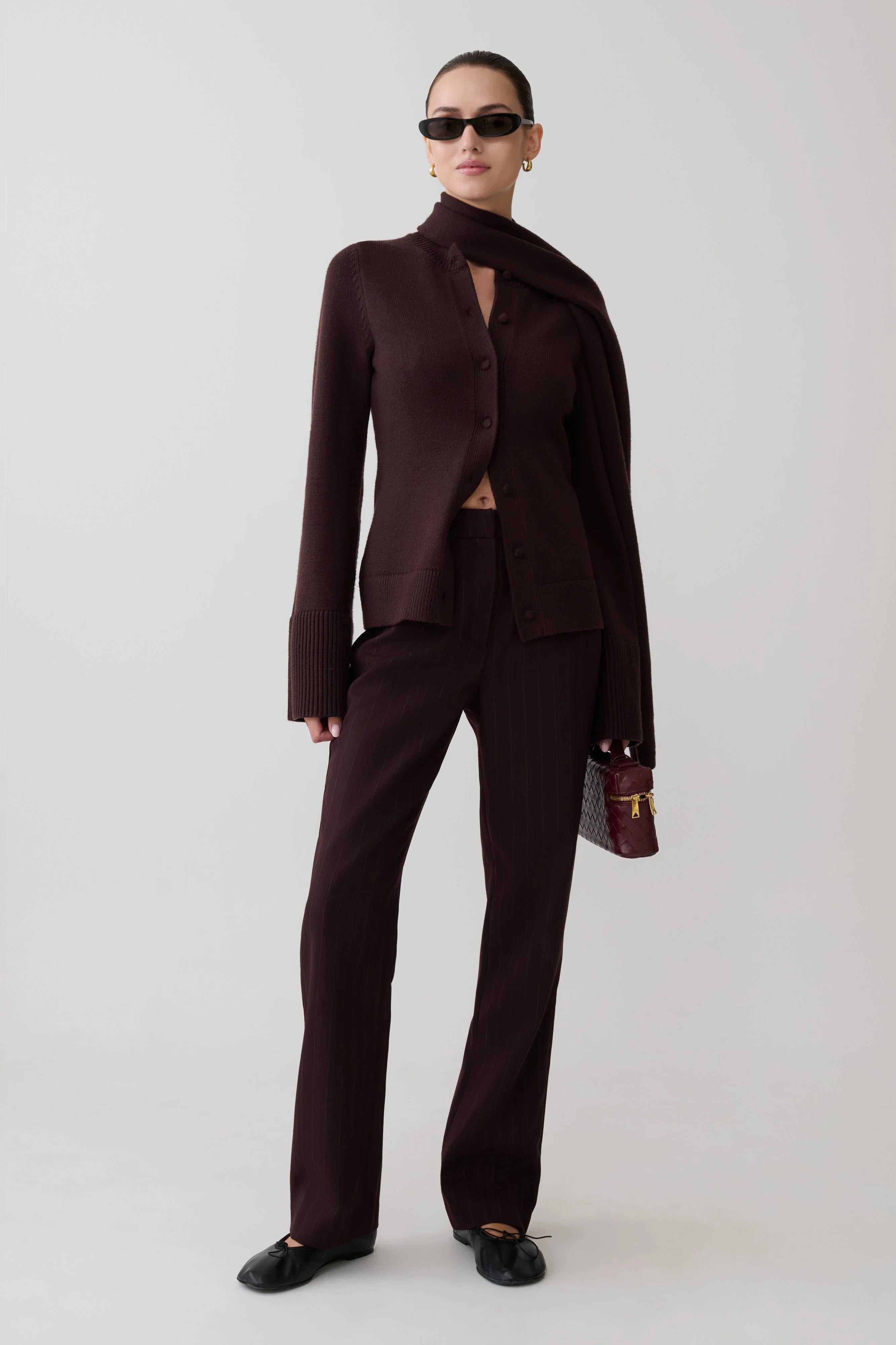 Lara Knit Cardigan With Scarf Chocolate
