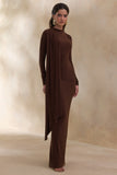 Amaria Brown High Neck Maxi Dress With Sash Detail