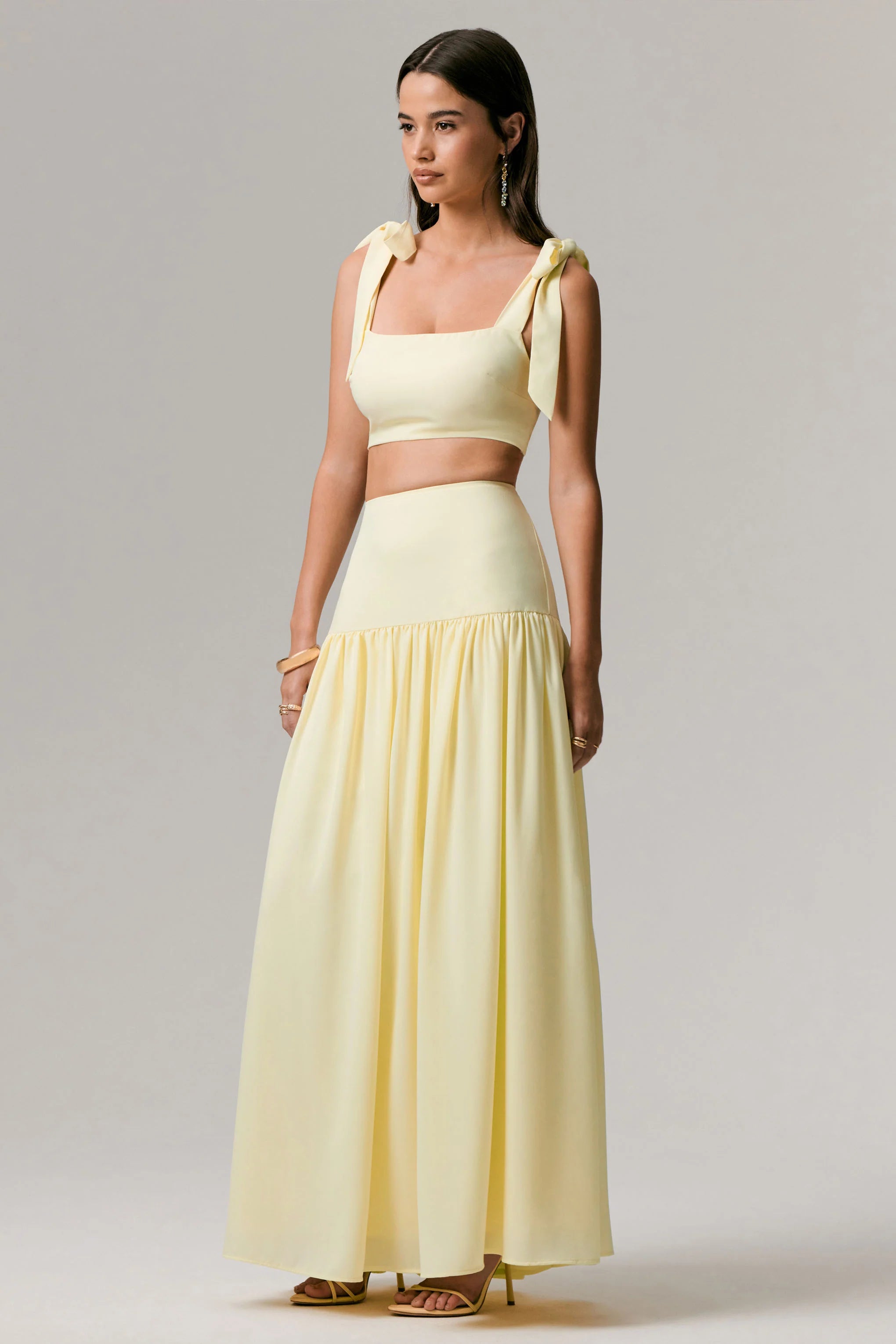 Reminiscent Lemon Ruched Maxi Skirt