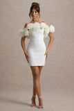 Von White Bardot Mini Dress With Ruffle Trim