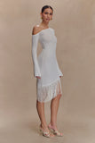 Kayden Fringe Off Shoulder Knit Mini Dress Ivory