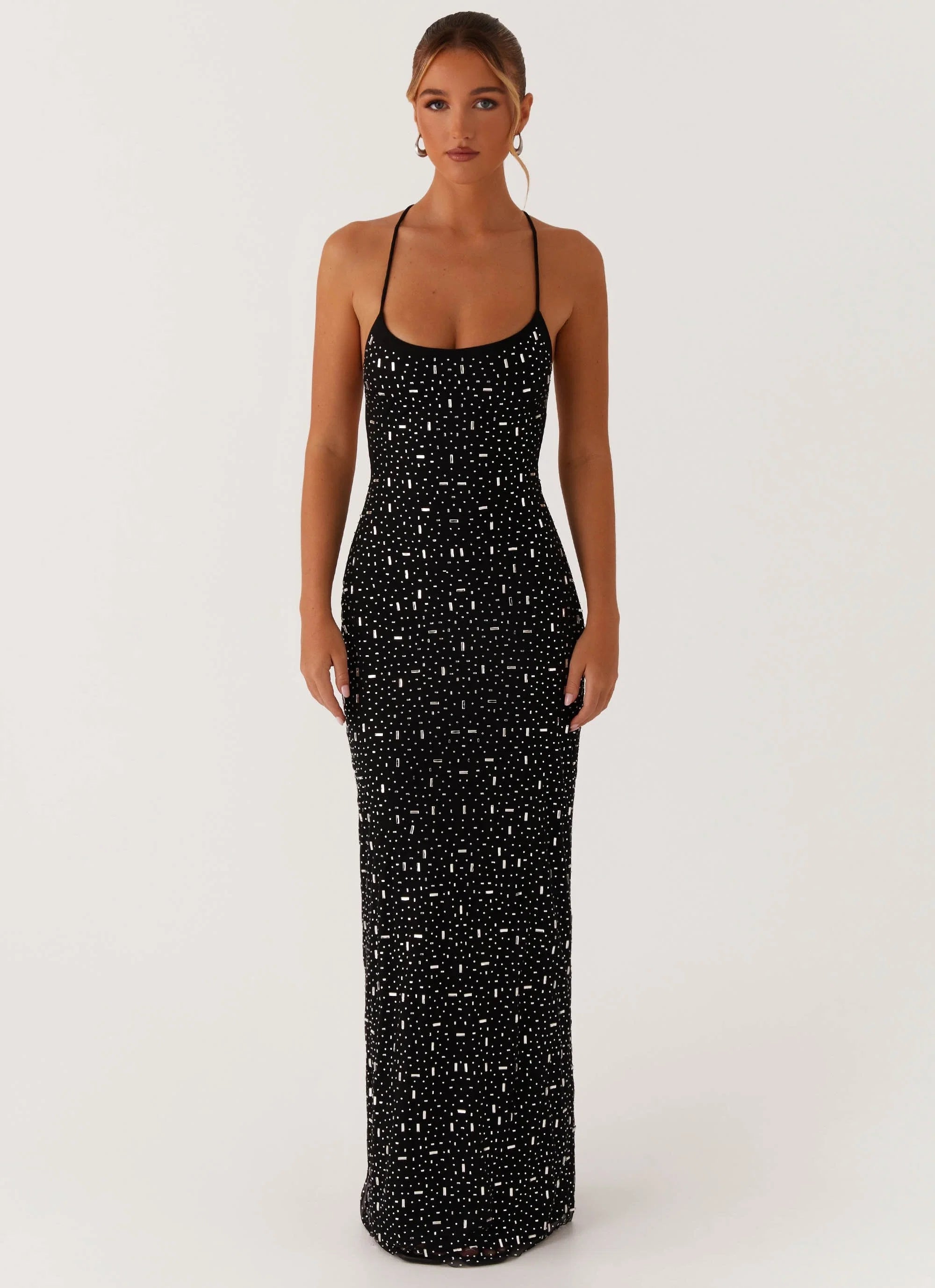 Cressida Rhinestone Mesh Maxi Dress Black