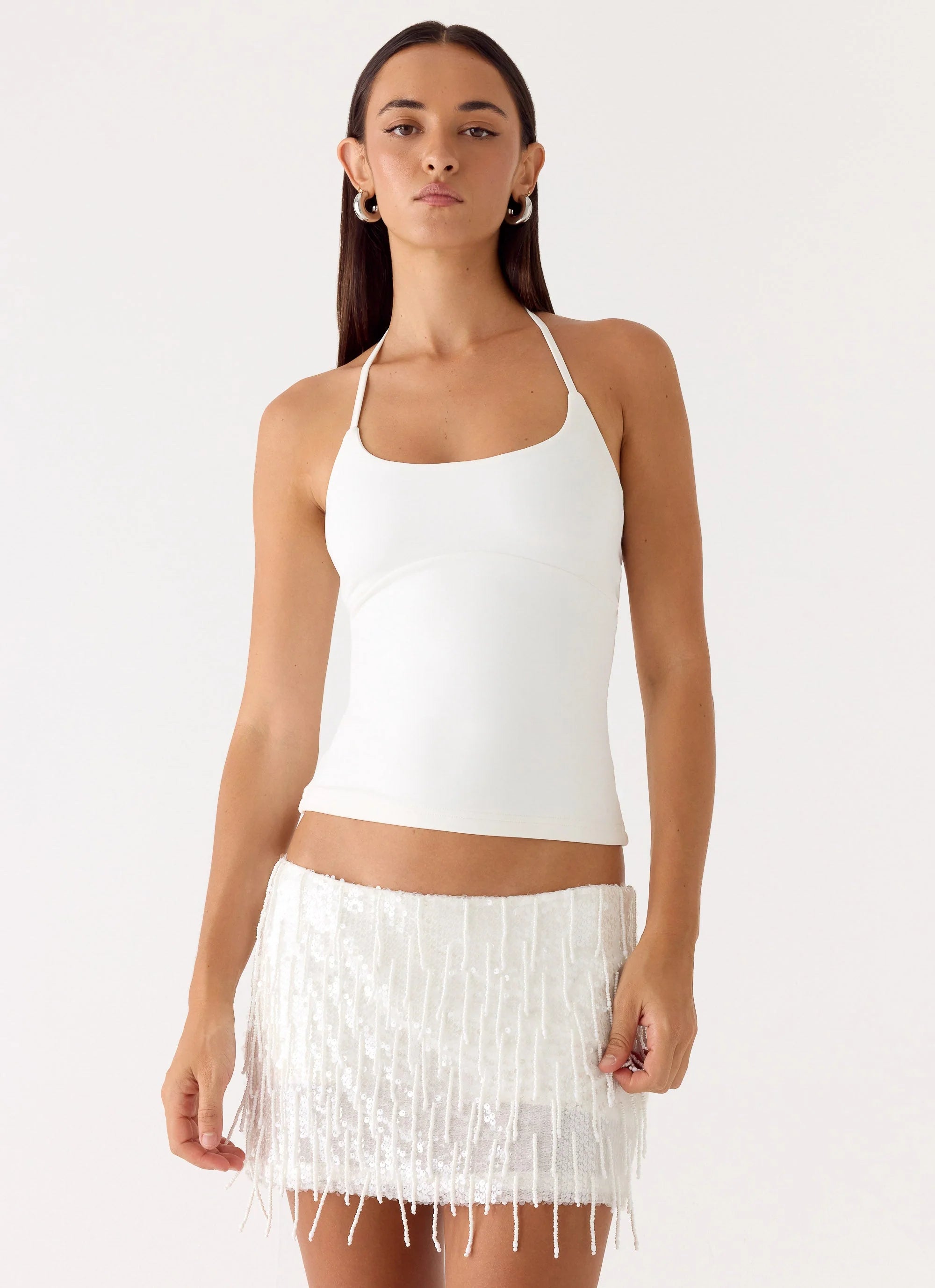 Siren Beaded Sequin Mini Skort White