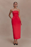 Ophelia Peplum Satin Maxi Dress Red