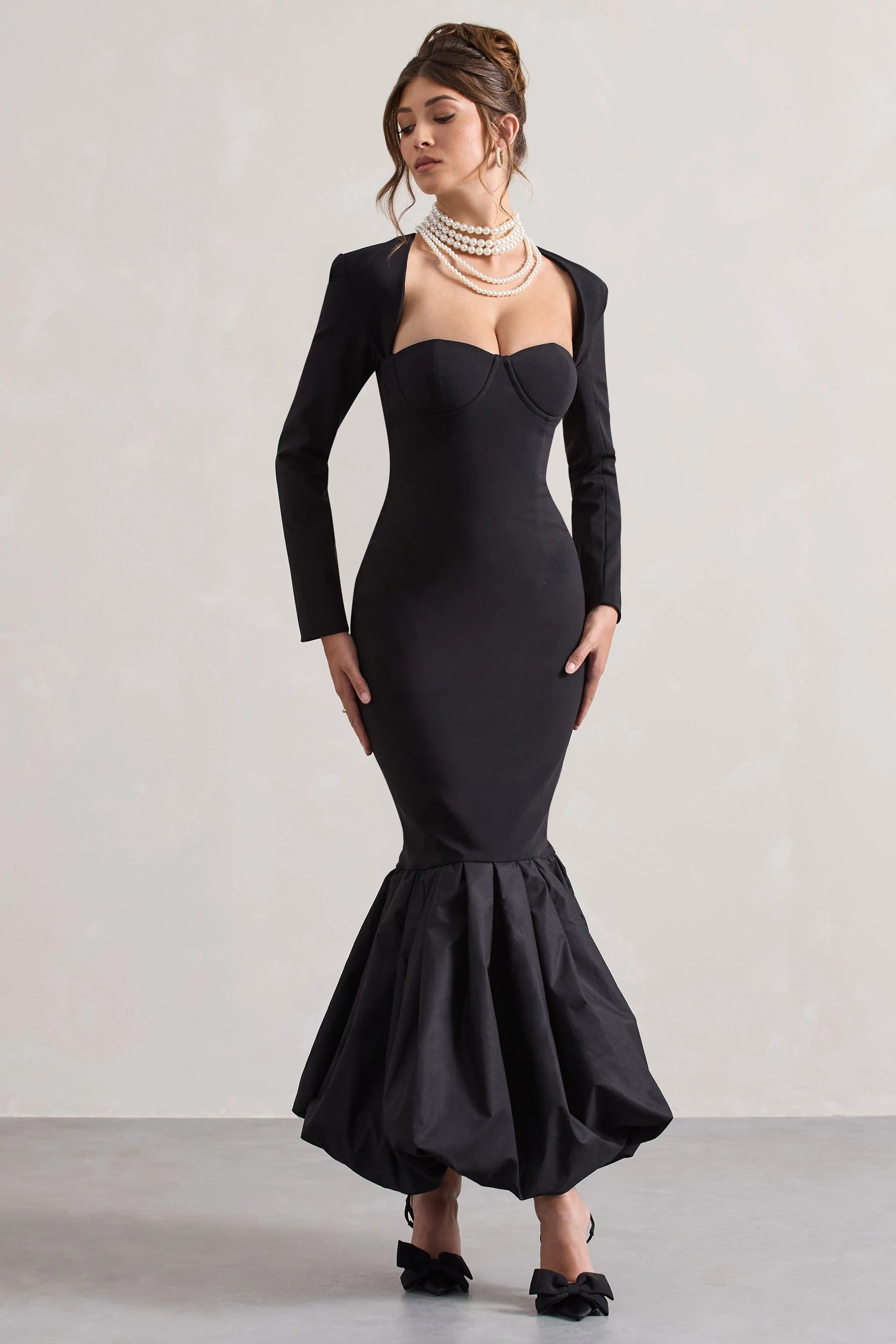 London Black Sweetheart Maxi Dress With Volume Hem