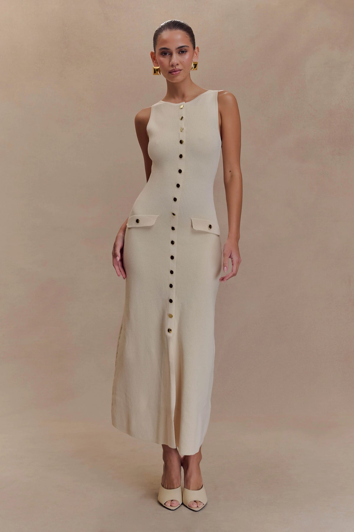 Sawyer Sleeveless Buttoned Maxi Dress Ivory