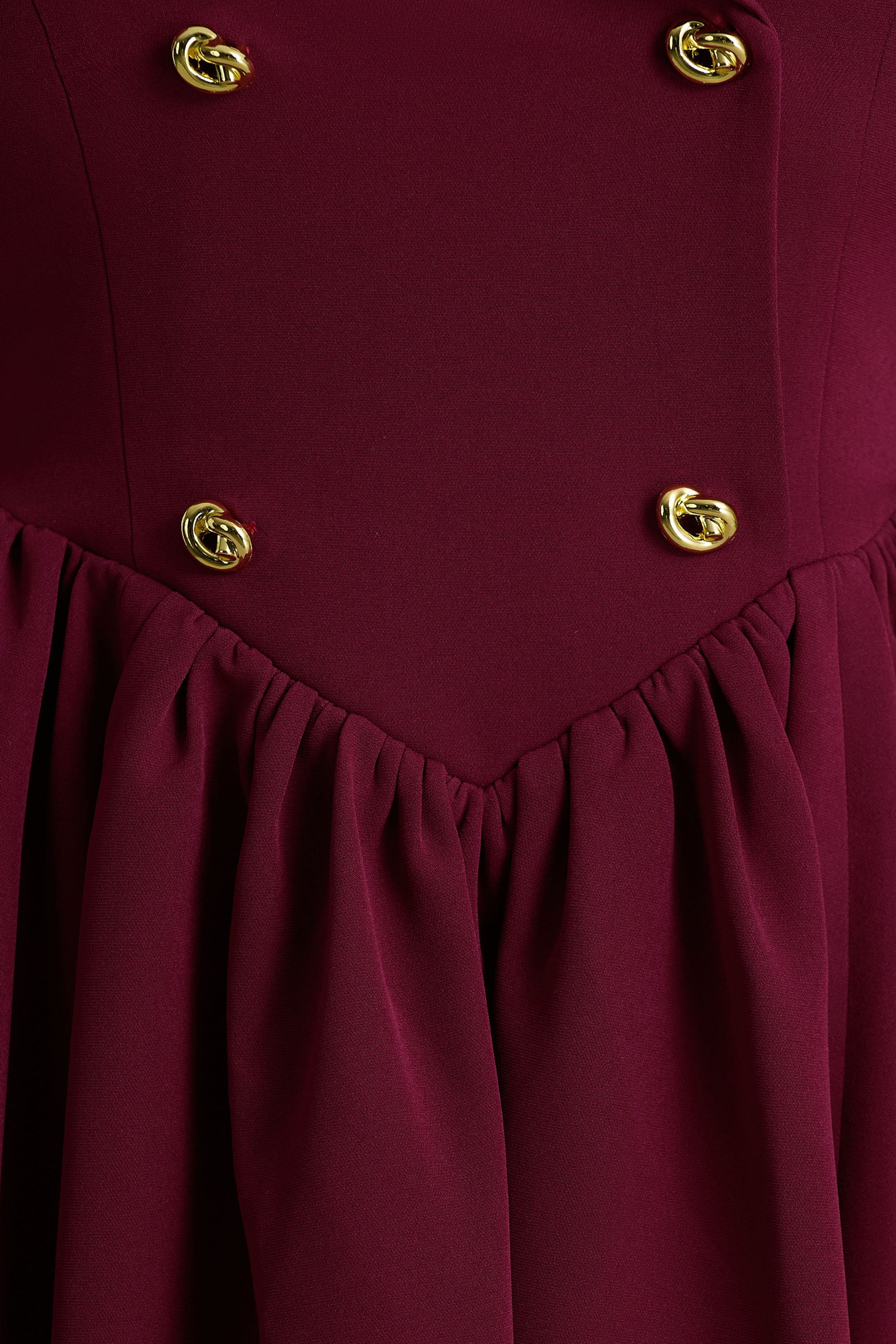 Lisa Burgundy Plunge Neck Tailored Midi Dress With Button Detailing