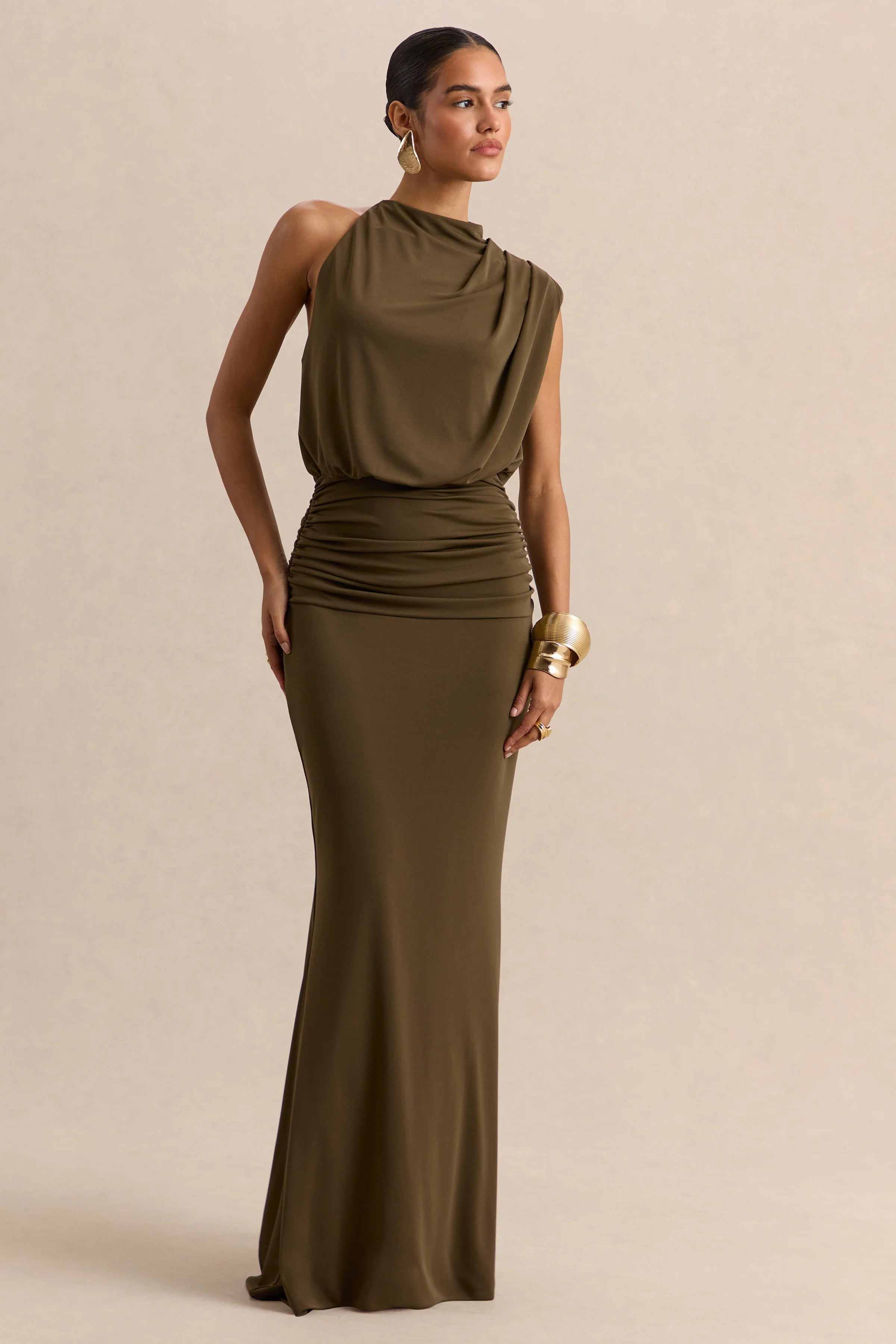 Umaira Khaki High Neck Maxi Dress