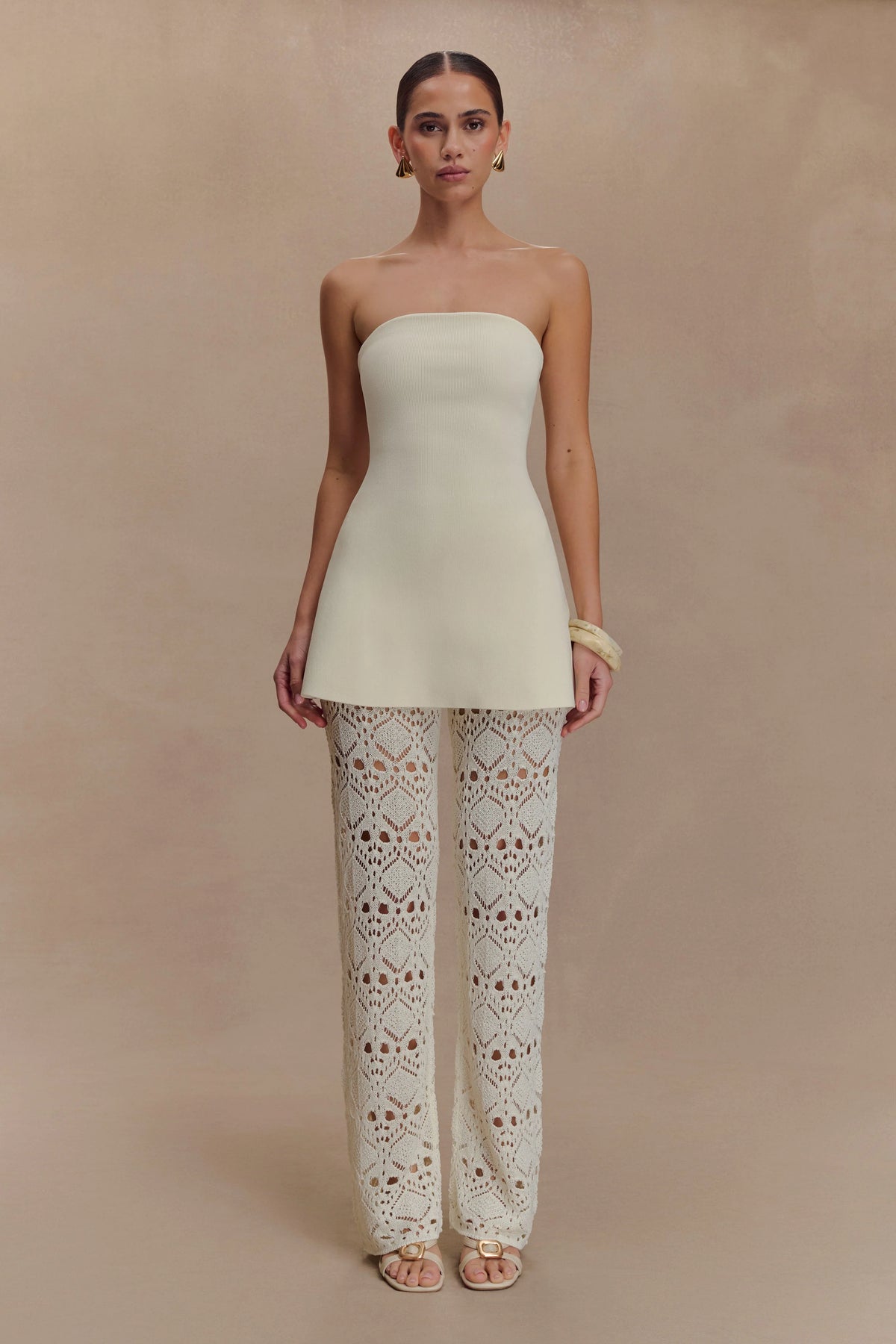 Trena Crochet Knit Pants Ivory