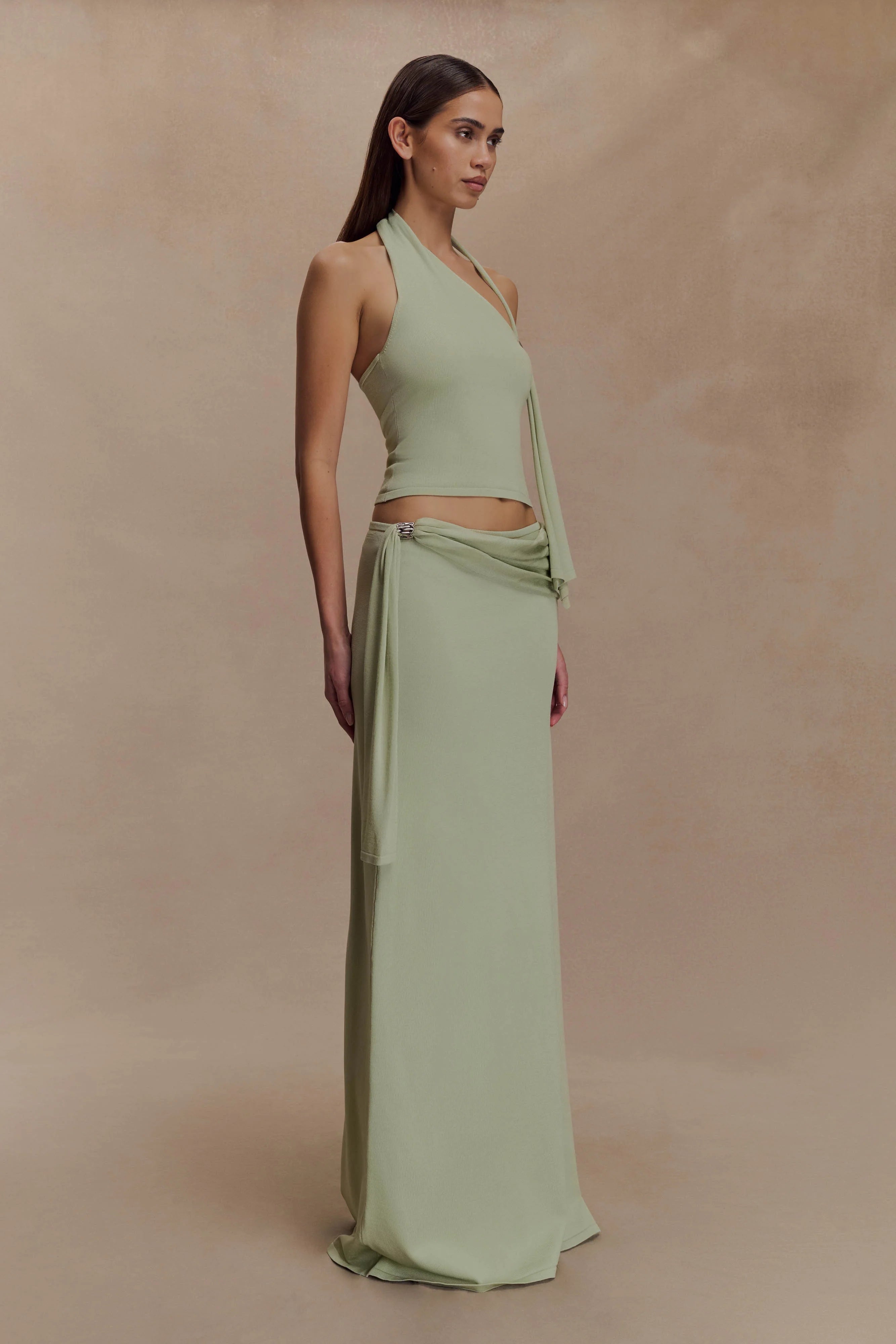 Bowie Low Rise Knit Maxi Skirt Pastel Green