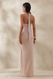 Junia Champagne Plunge Neck Wrap Maxi Dress