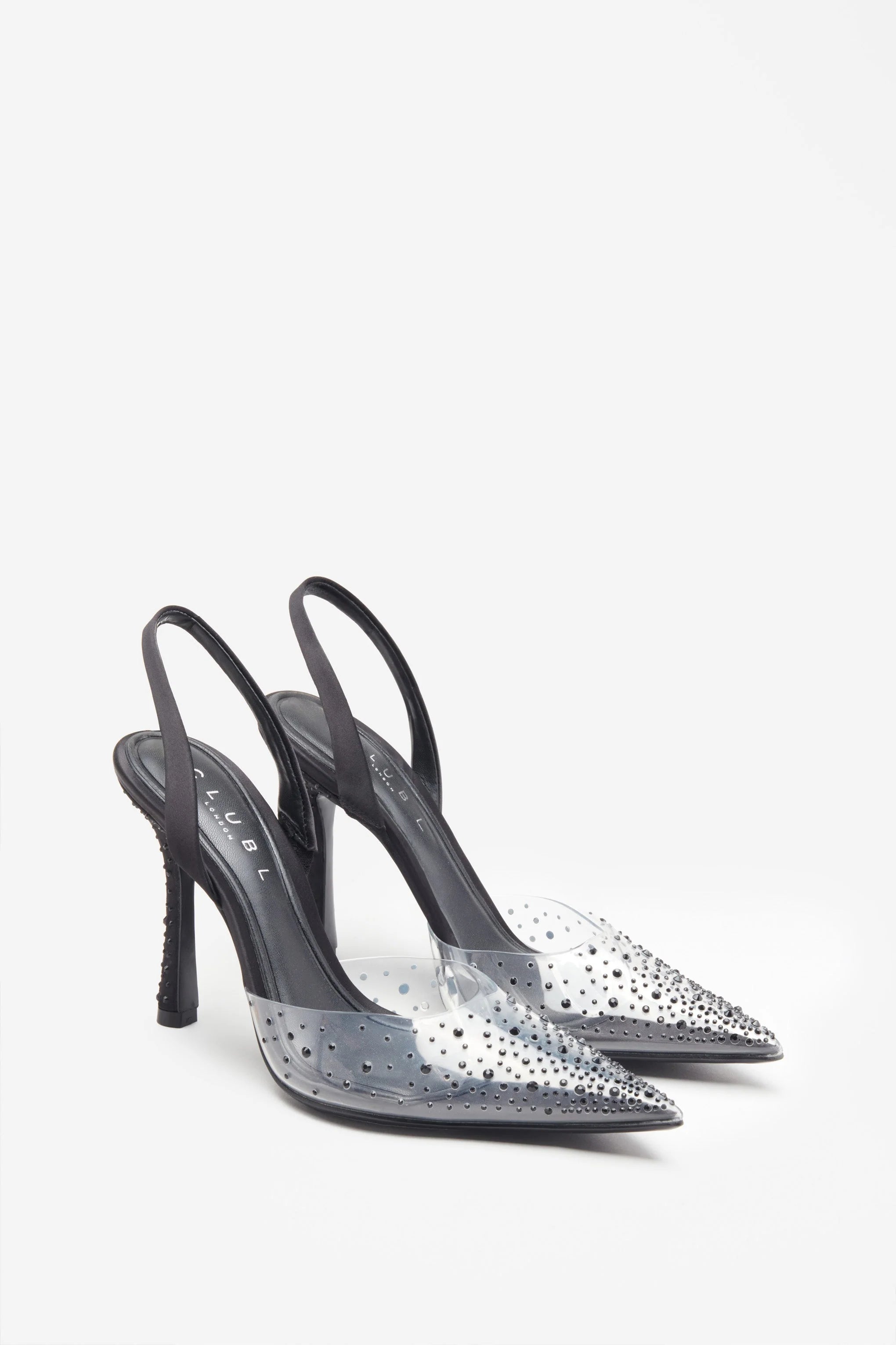 Covergirl Black Diamante Sling Back Pointed Heels