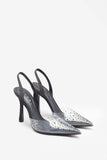 Covergirl Black Diamante Sling Back Pointed Heels