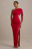 Trance Red Asymmetric Maxi Dress With Split