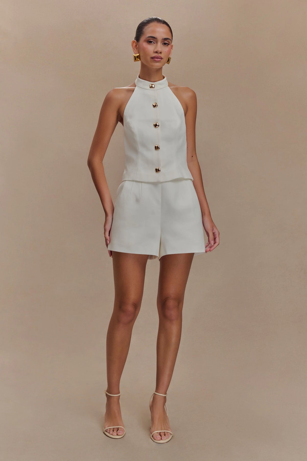 Tiara Halter Neck Suiting Top White