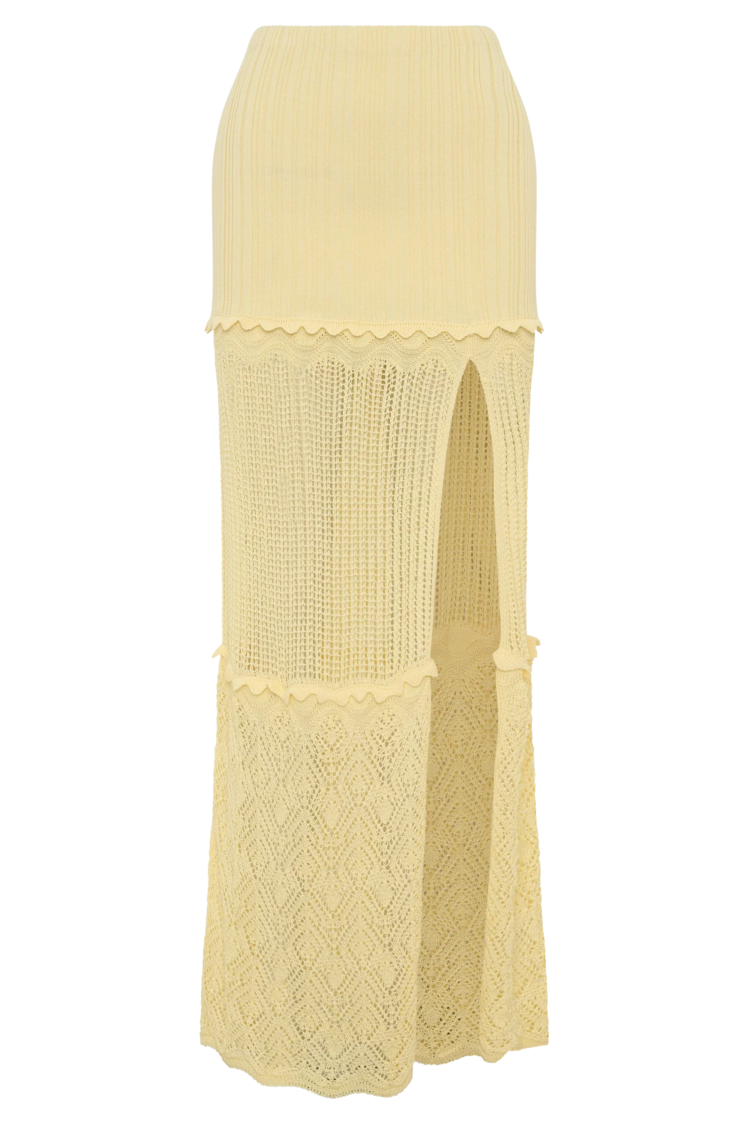 Coleene Pointelle Knit Maxi Skirt Lemon