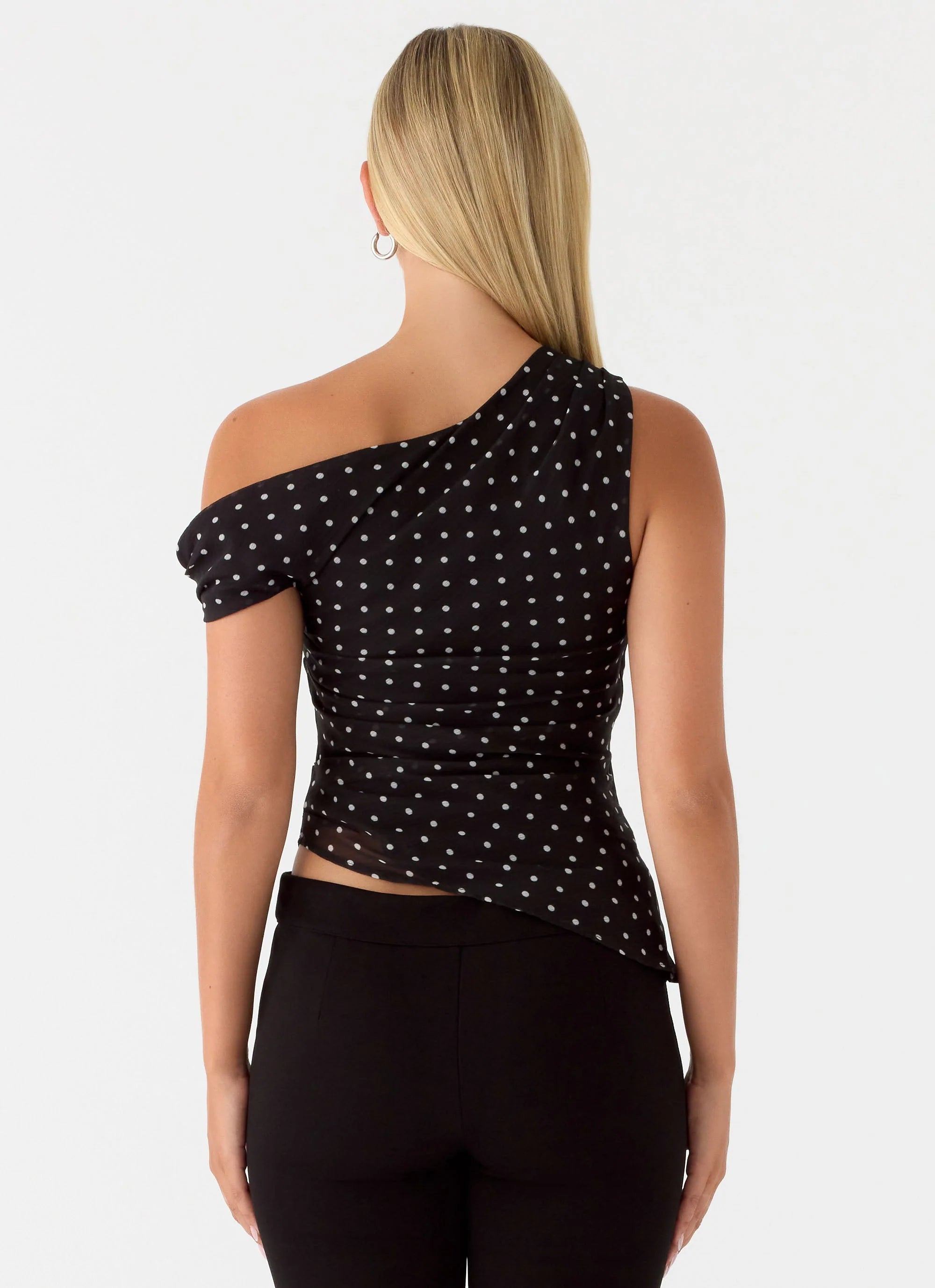 Stereotype One Shoulder Top Black Polkadot