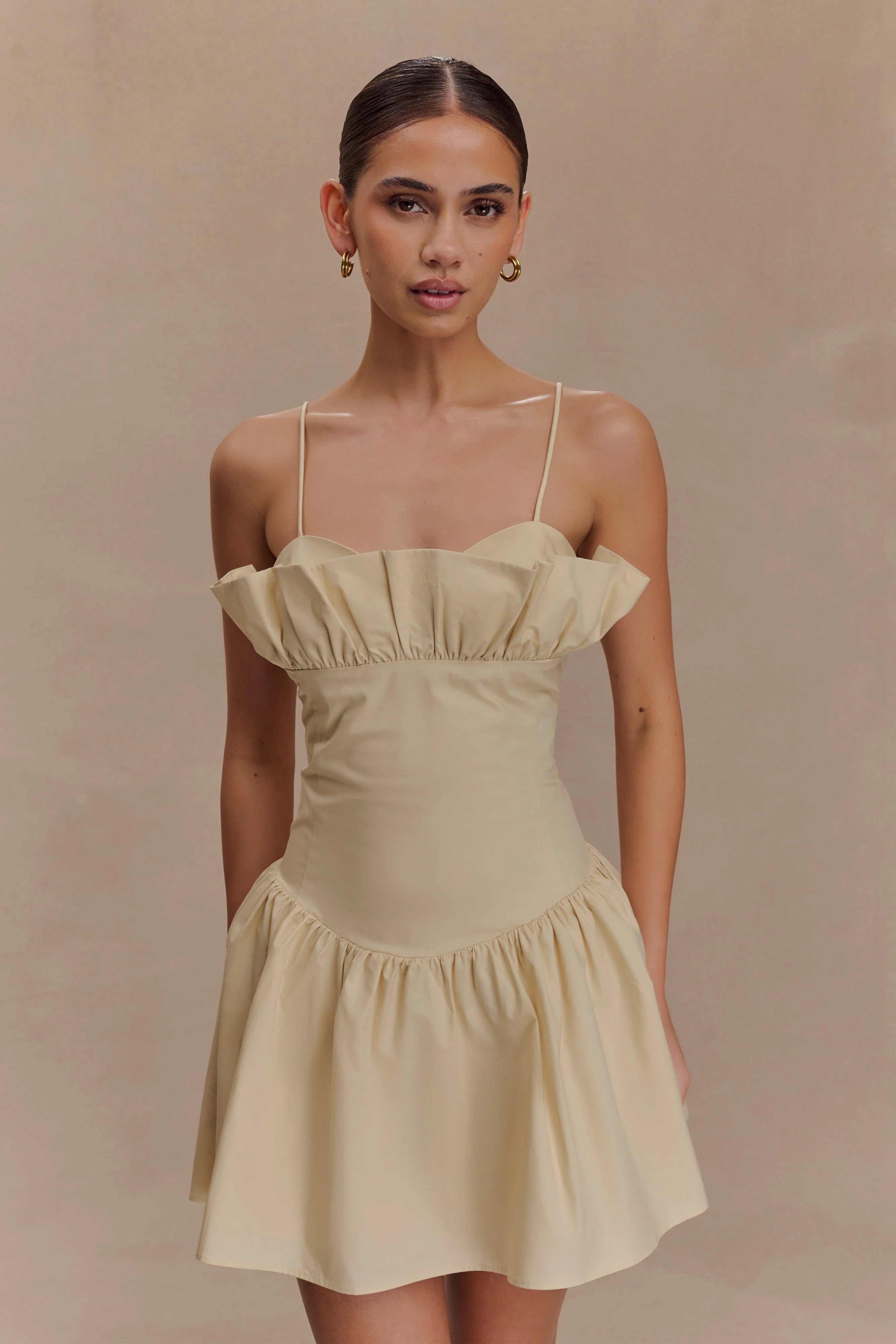 Janis Cotton Frill Mini Dress Nude
