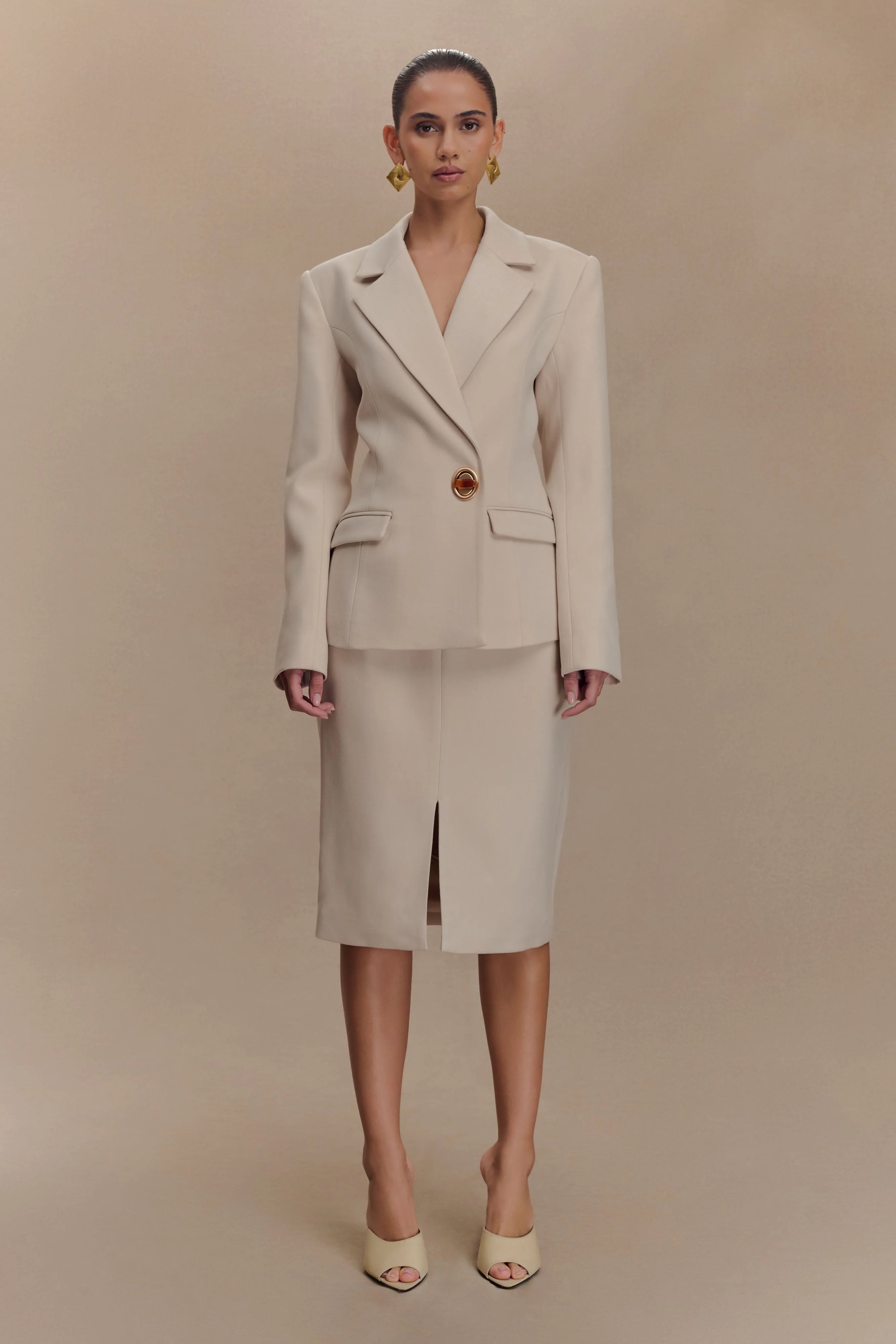 Max Cinched Waist Blazer Ivory Stone