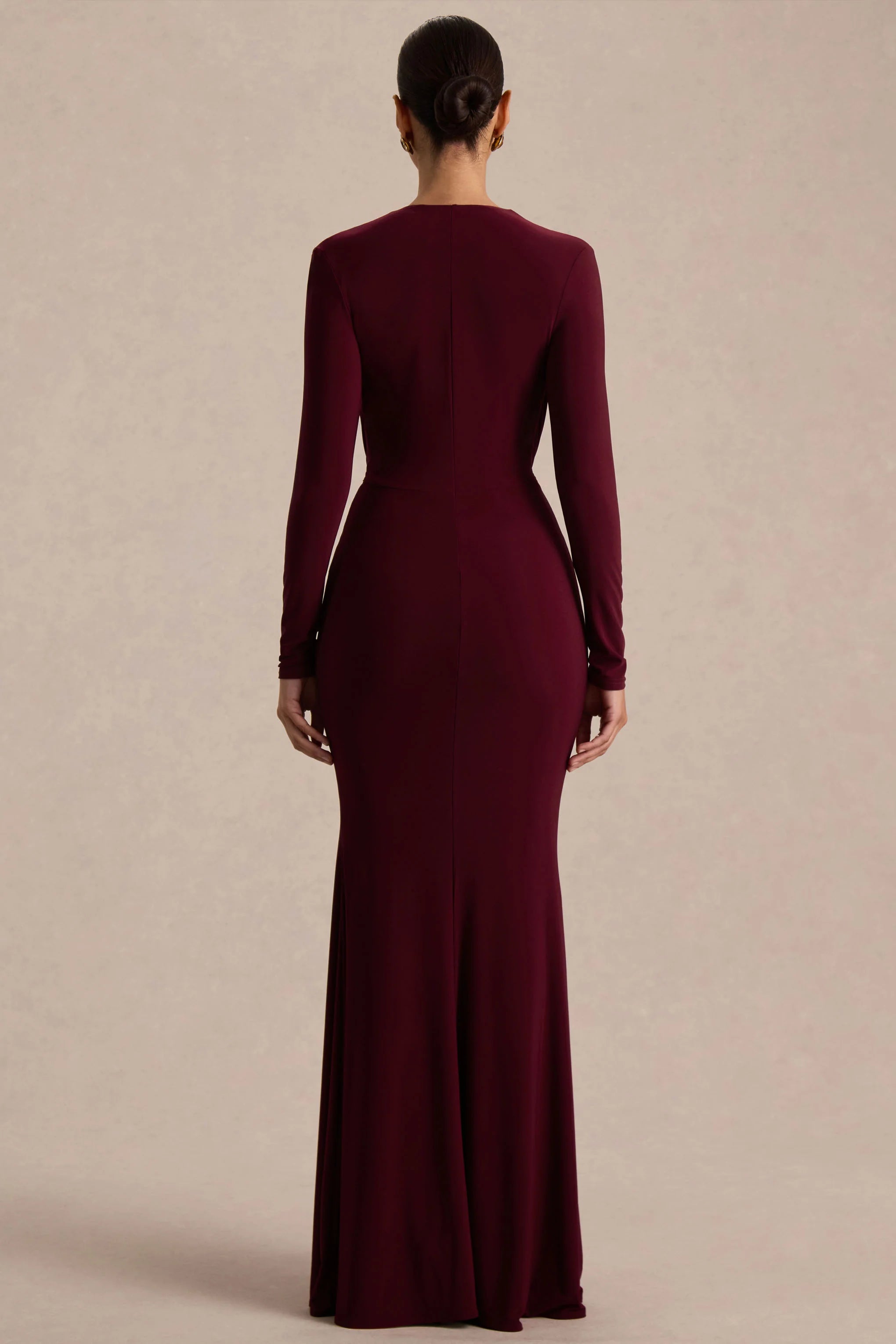 Command Burgundy Plunge Neck Maxi Dress With Front High Split