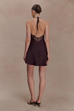 Regina Halter Lace And Satin Mini Dress Chocolate