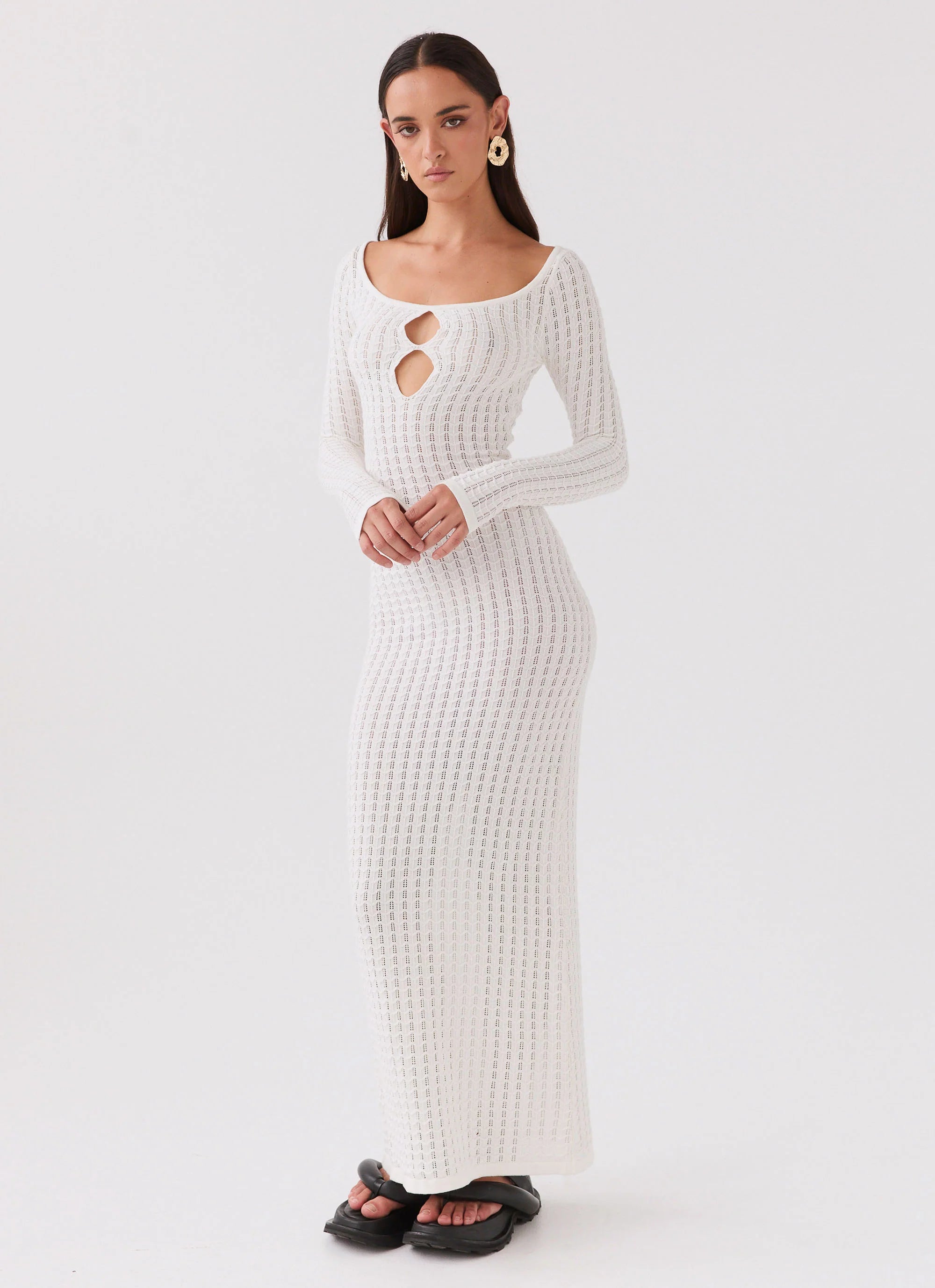 Crystal Cascade Knit Maxi Dress White