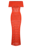 Solstice Off Shoulder Crochet Knit Maxi Dress - Blood Orange
