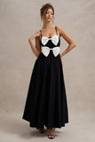 Loved Up Black Strappy Pleated Maxi Dress With Bows