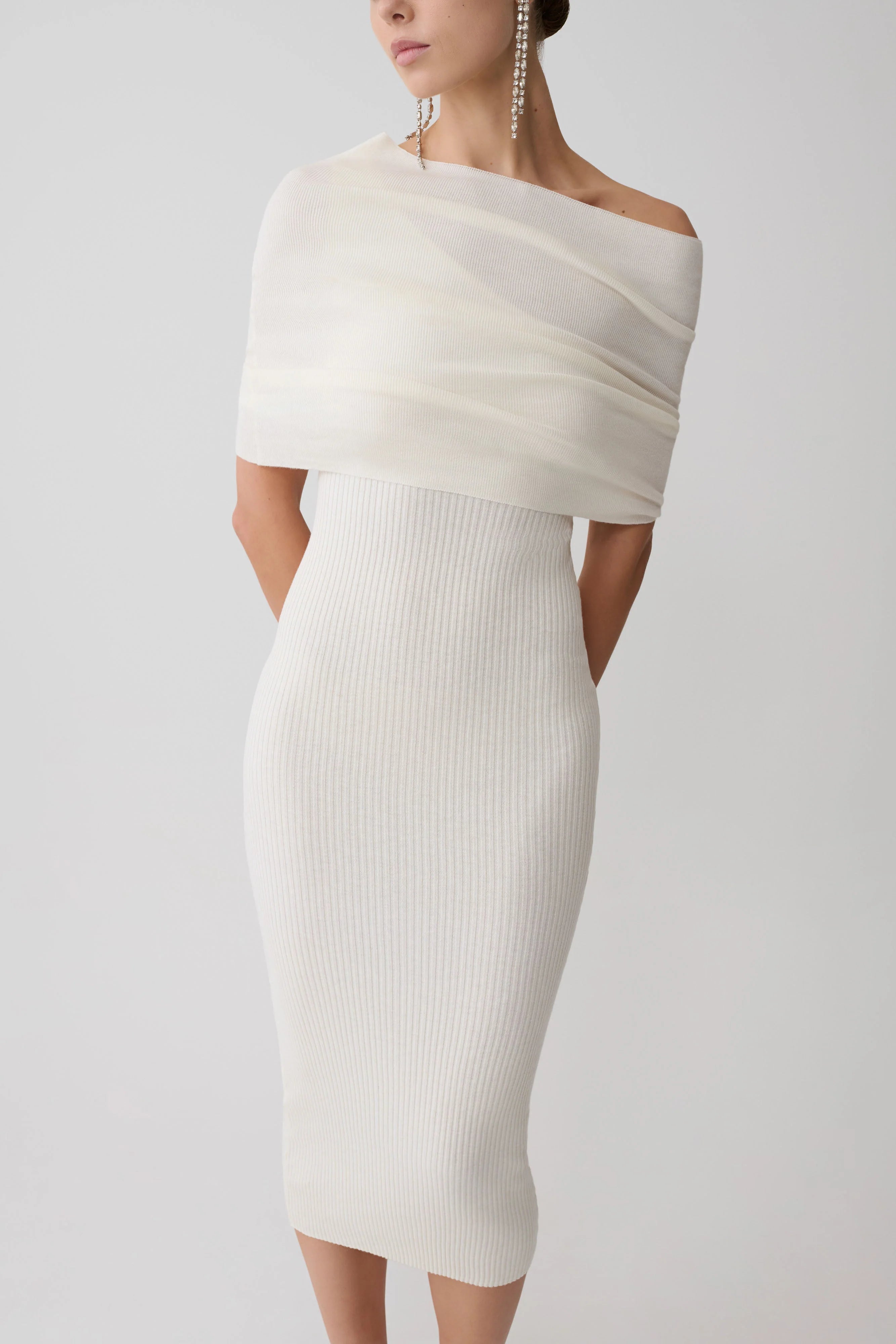 Zandie Cashmere Blend Knit Midi Dress Ivory